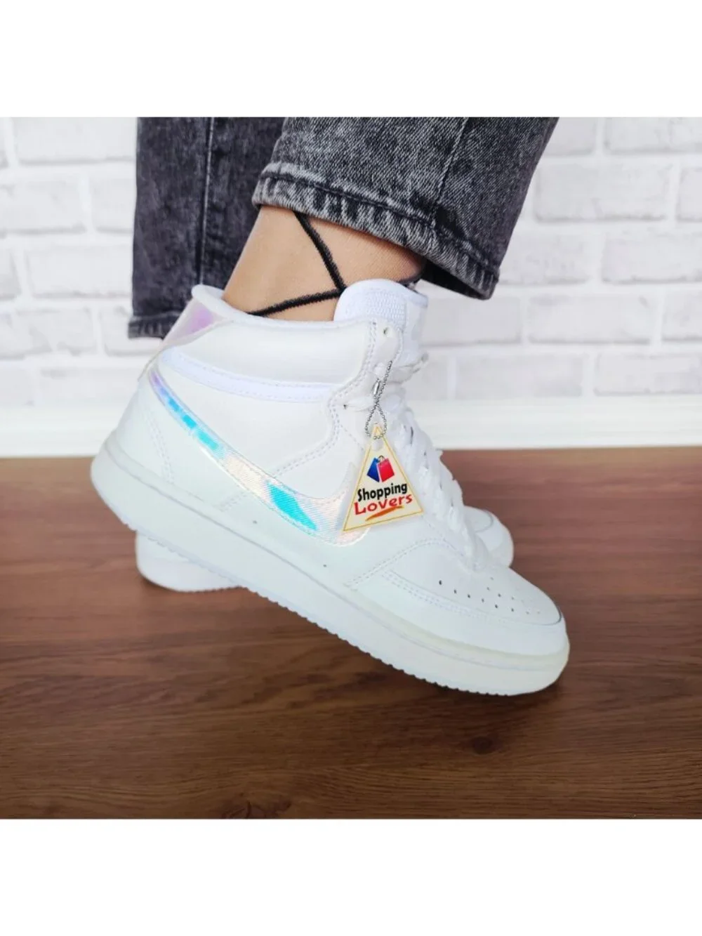 ❤️Nike Court Vision Mid Sz 6.5 Women's Shoes Sneaker White Iridescent FD0819-100